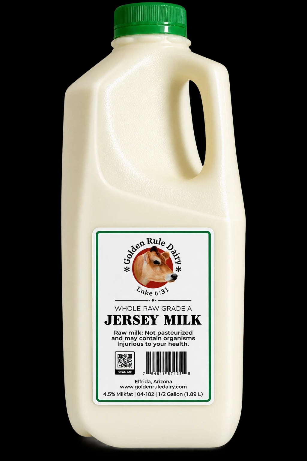 Golden Rule Dairy glass bottle of raw milk
